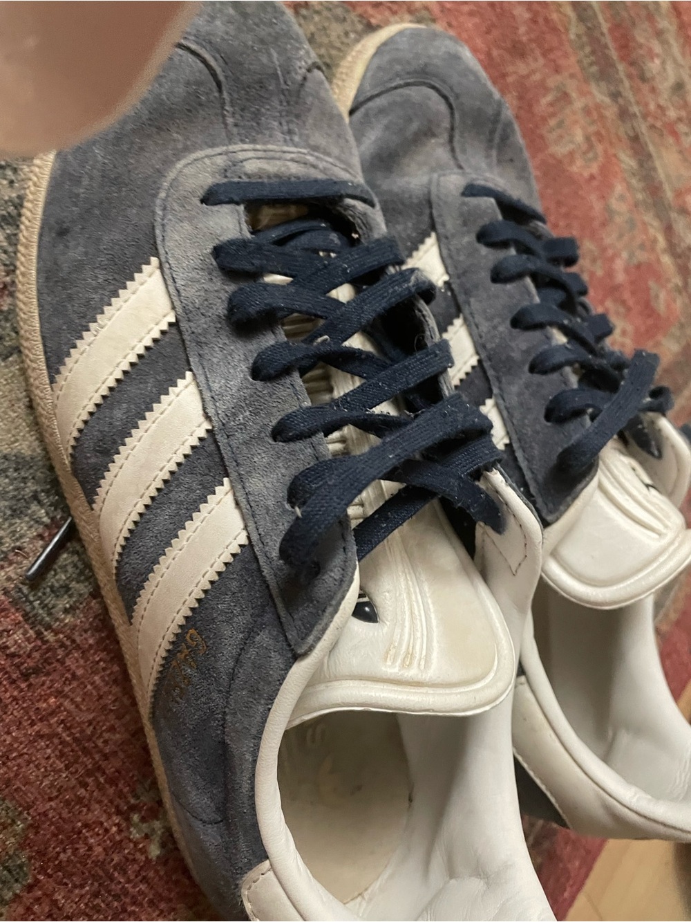 adidas Men’s Navy Suede Sneakers with White Stripes